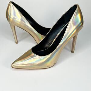 BCBGeneration Heidi Gold Metallic Holographic Stiletto Pumps Heels Shoes 7